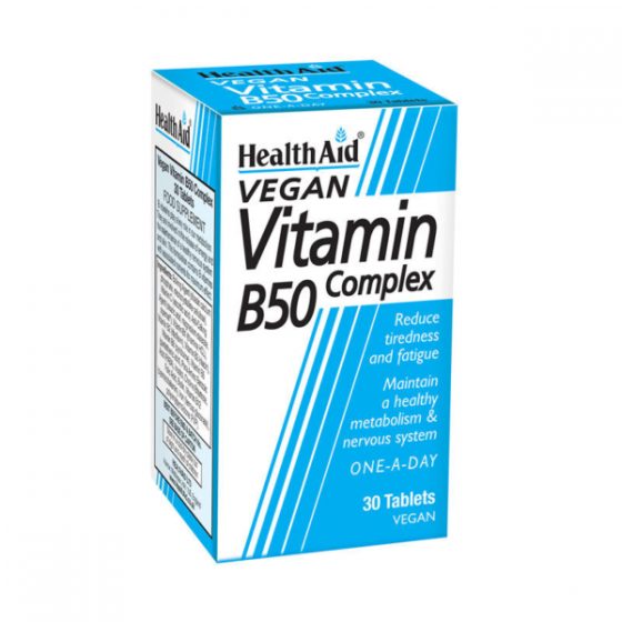 Health Aid Vitamin B50 Complex Ενισχυμένος συνδυασμός βιταμινών του Συμπλέγματος Β, 30 tabs