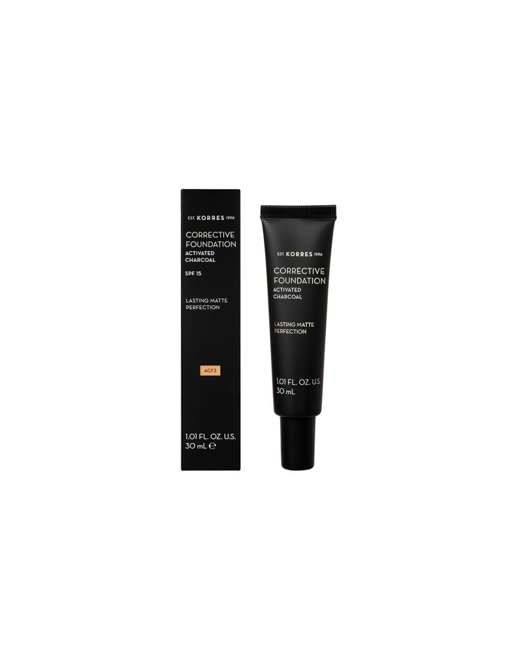 KORRES Corrective Foundation Activated Charcoal SPF15 Lasting Matte Perfection ACF3, 30ml