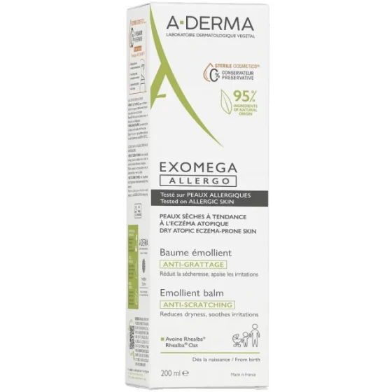 Aderma Exomega Allergo Emollient Balm 200ml - Αποστειρωμένο Μαλακτικό Bάλσαμο