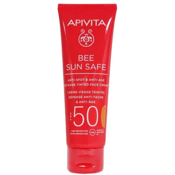 Apivita Bee Sun Safe Anti-Spot & Anti-Age Defence Tinted Face Cream SPF50 με Θαλάσσια Φύκη και Πρόπολη Gold 50ml