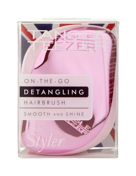 TANGLE TEEZER On-The-Go Detangling Hairbrush Compact Styler Baby Doll Pink Chrome